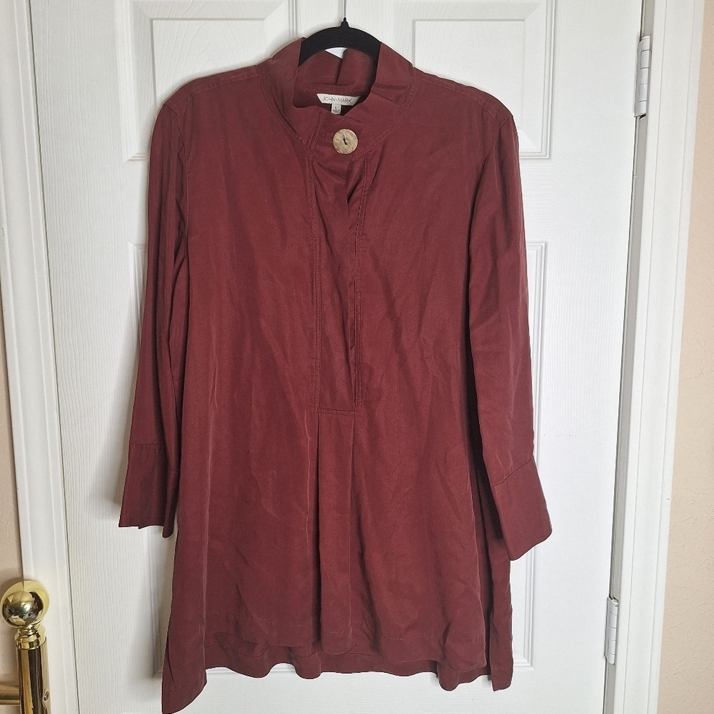 John Mark Shirt Button Tunic Wire Collar Red Lagenlook Oversized Size Large